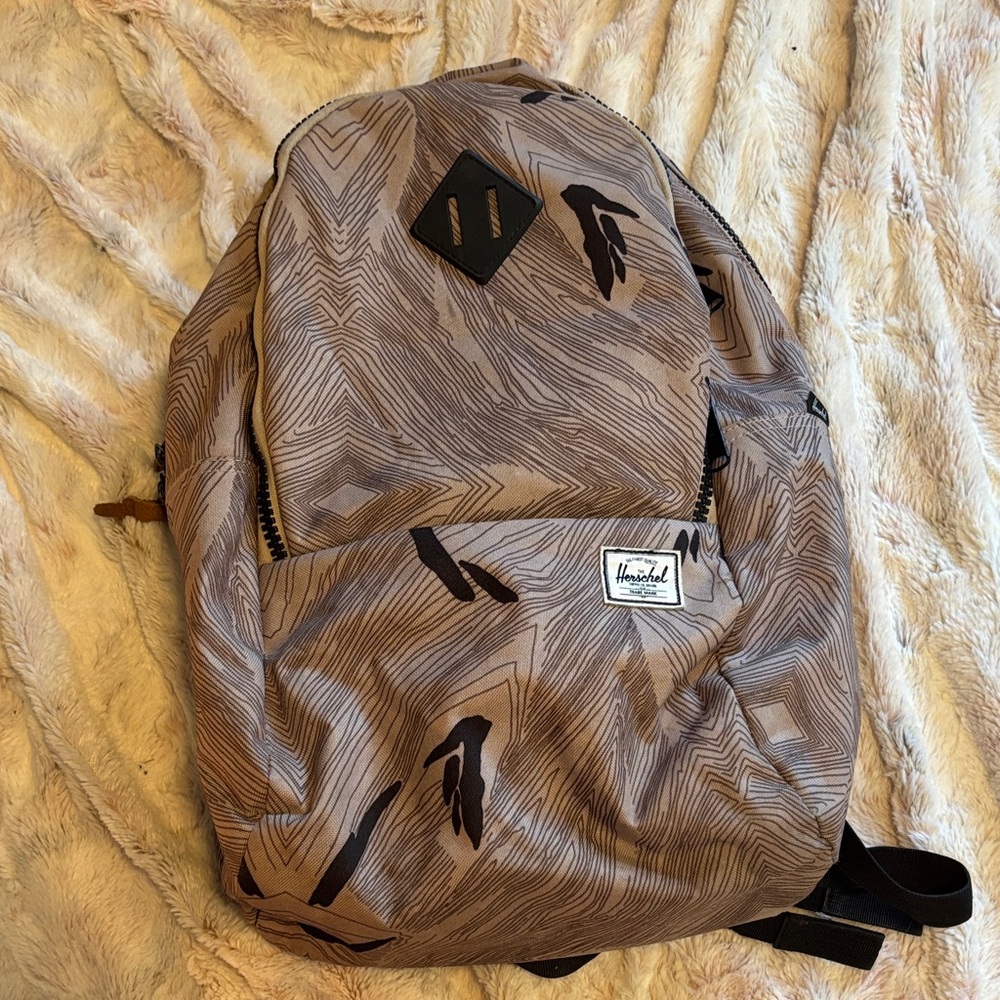 Herschel Supply Company Tan Woodgrain Print Backpack with Black Accents